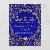 Gold Glitzer Confetti Glam Cobalt Save the Date Ankündigungspostkarte (Vorderseite)