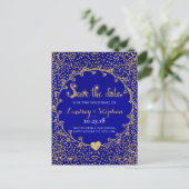 Gold Glitzer Confetti Glam Cobalt Save the Date Ankündigungspostkarte (Stehend Vorderseite)