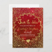 Gold Glitzer Confetti Glam Rot Save the Date Ankündigungspostkarte (Vorne/Hinten)