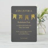 Gold Glitzer Confetti Glitzern Black Bachelorette Einladung (Stehend Vorderseite)