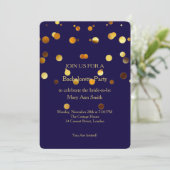 Gold Glitzer Confetti Glitzern Blue Bachelorette Einladung (Stehend Vorderseite)