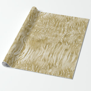 Gold Glitzer Confetti Glitzy Zebra Print Geschenkpapier