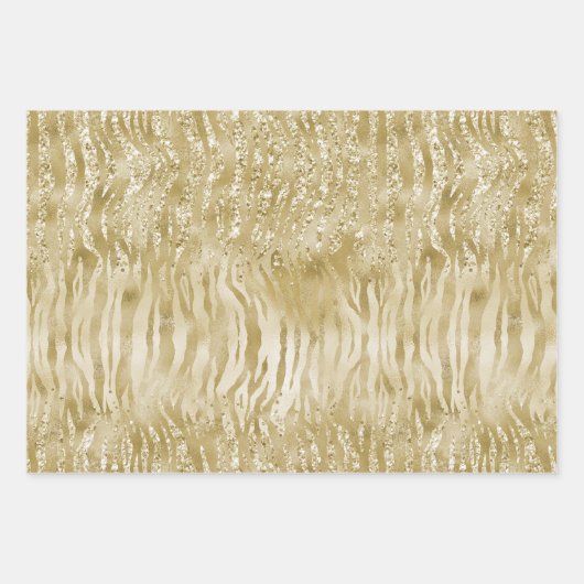 Gold Glitzer Confetti Glitzy Zebra Print Geschenkpapier Set (Vorderseite)