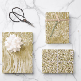 Gold Glitzer Confetti Glitzy Zebra Print Geschenkpapier Set