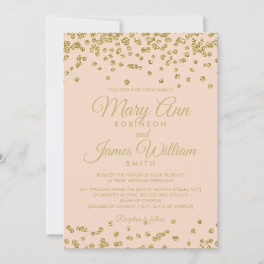 Gold Glitzer Confetti Hochzeitsreise mit dem Rose Einladung (Vorderseite)