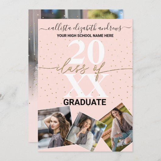 Gold Glitzer Confetti Klasse des Abschlusses Foto Ankündigung (Vorne/Hinten)