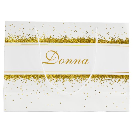Gold Glitzer Confetti Name - Große Geschenktasche Große Geschenktüte (Rückseite)