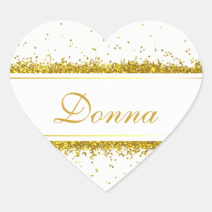 Gold Glitzer Confetti Name - Heart Sticker