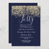 Gold Glitzer Confetti Navy 40. Geburtstag Einladun Einladung (Vorne/Hinten)