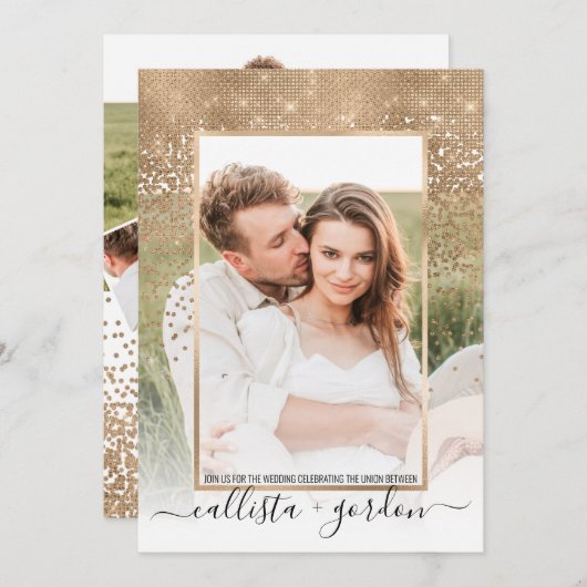 Gold Glitzer Confetti Ombre Foto Collage Wedding Einladung (Vorne/Hinten)