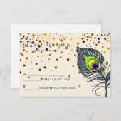 Gold Glitzer Confetti Peacock Feather Blue UAWG RSVP Karte (Vorne/Hinten)