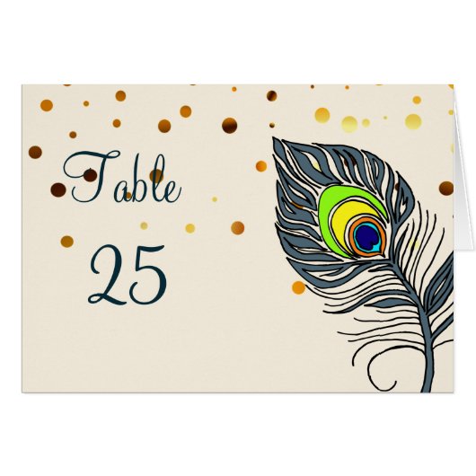 Gold Glitzer Confetti Peacock Feathers Number (Vorderseite (Horizontal))