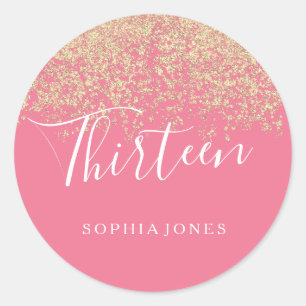 Gold Glitzer Confetti Pink 13. Geburtstagsparty Runder Aufkleber