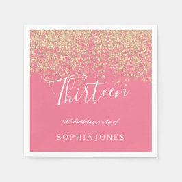 Gold Glitzer Confetti Pink 13. Geburtstagsparty Serviette