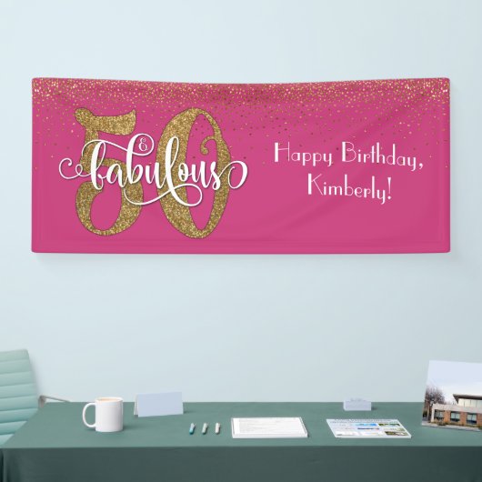Gold Glitzer Confetti Pink 50 & Fabulous Geburtsta Banner (Messe)