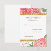 Gold Glitzer Confetti Pink Floral Wedding RSVP Karte (Vorne/Hinten)