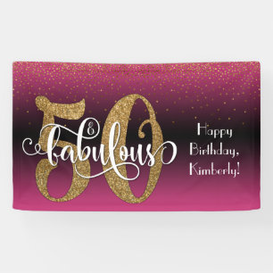 Gold Glitzer Confetti Pink Ombre 50 & Fabulous Banner