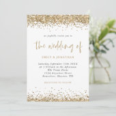 Gold Glitzer Confetti QR Code Script Hochzeit Einladung (Stehend Vorderseite)