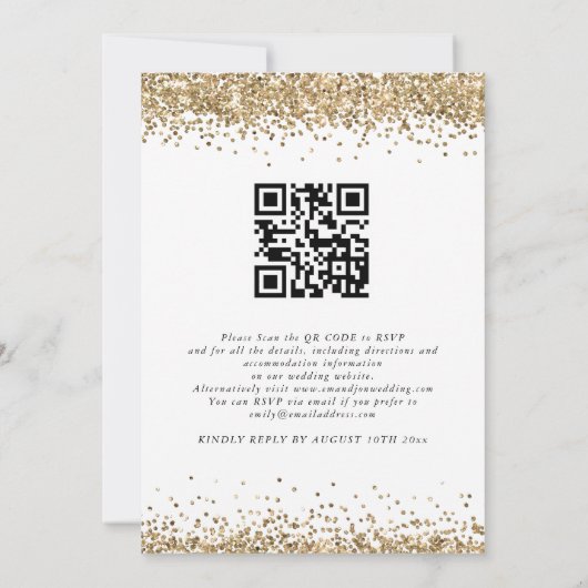 Gold Glitzer Confetti QR Code Script Hochzeit Einladung (Rückseite)