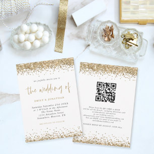 Gold Glitzer Confetti QR Code Script Hochzeit Einladung