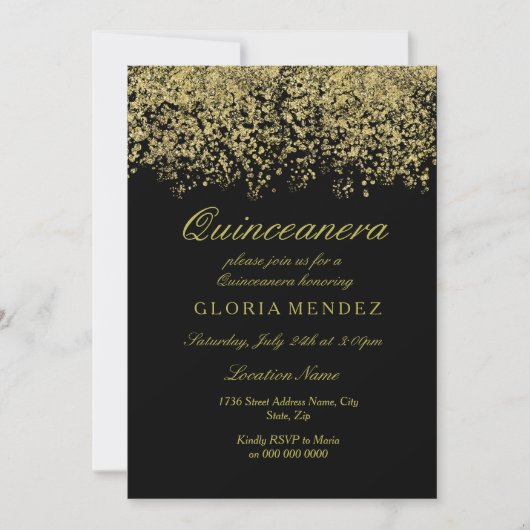 Gold Glitzer Confetti Quinceanera Einladung (Vorderseite)