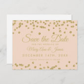Gold Glitzer Confetti Save the Date Blush Rose Ankündigungspostkarte (Vorne/Hinten)