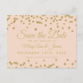 Gold Glitzer Confetti Save the Date Blush Rose Ankündigungspostkarte (Vorderseite)