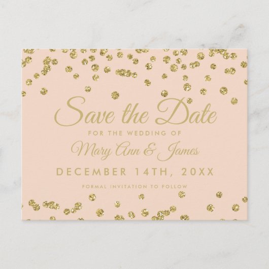 Gold Glitzer Confetti Save the Date Blush Rose Ankündigungspostkarte (Vorderseite)