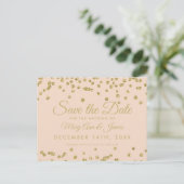Gold Glitzer Confetti Save the Date Blush Rose Ankündigungspostkarte (Stehend Vorderseite)