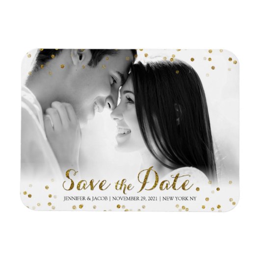 Gold Glitzer Confetti Save the Date Foto Magnet (Horizontal)
