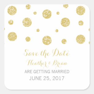 Gold Glitzer Confetti Save the Date Stickers