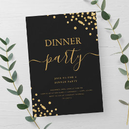 Gold Glitzer Confetti Script Dinner Party Black Einladung