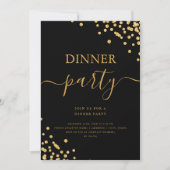 Gold Glitzer Confetti Script Dinner Party Black Einladung (Vorderseite)
