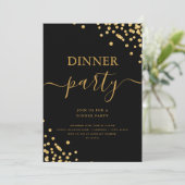 Gold Glitzer Confetti Script Dinner Party Black Einladung (Stehend Vorderseite)