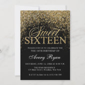 Gold Glitzer Confetti Sweet 16 Einladung (Vorderseite)