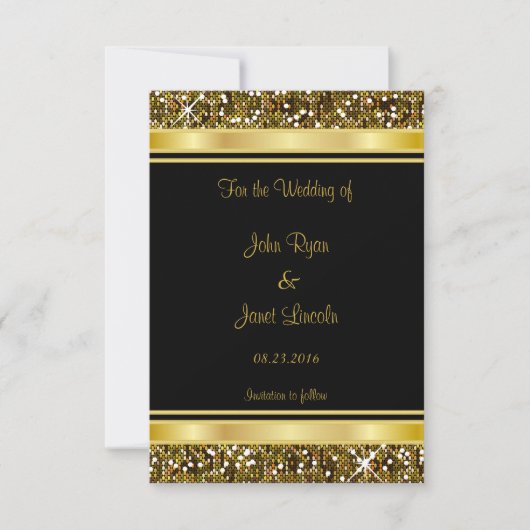 Gold Glitzer Confetti und Black Elegante Save The Date (Vorderseite)
