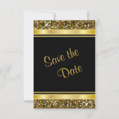 Gold Glitzer Confetti und Black Elegante Save The Date (Rückseite)