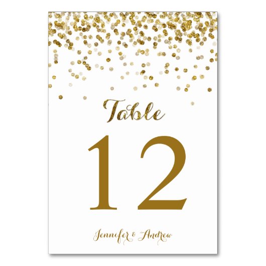 Gold Glitzer Confetti Wedding Tischnummer Cards (Rückseite)