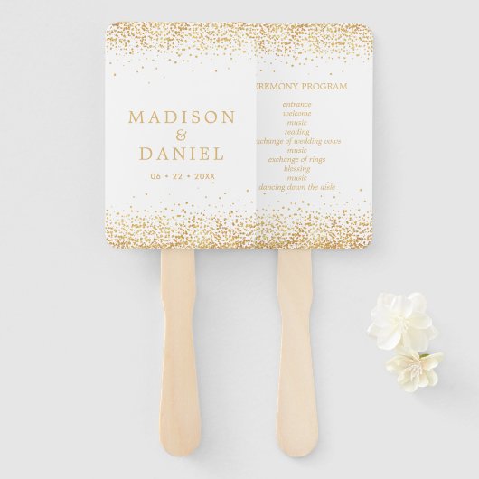Gold Glitzer Confetti Wedding Zeremonie Programm Fächer (Vorne und Hinten)
