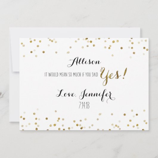 Gold Glitzer Confetti Werden Sie meine Bridesmaid Einladung (Rückseite)