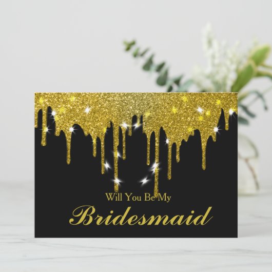 Gold Glitzer Confetti Werden Sie meine Bridesmaid Einladung (Stehend Vorderseite)