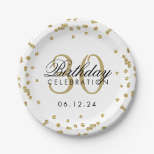 Gold Glitzer Confetti White 30. Geburtstag Pappteller