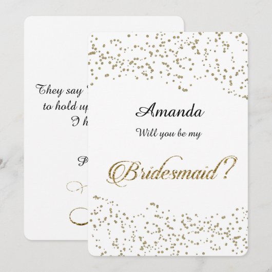 Gold Glitzer, Confetti, wirst du meine Bridesmaid  Einladung (Vorne/Hinten)