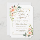 Gold Glitzer Coral Floral Mis Quince Quinceañera Einladung (Vorderseite)