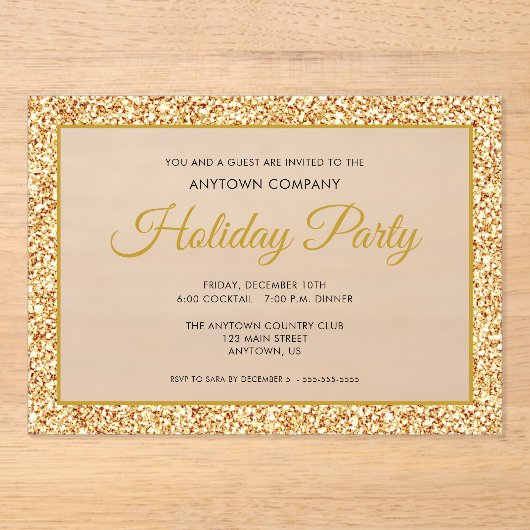 Gold Glitzer Corporate Holiday Party Mattiert Acryleinladungen (Vorderseite)