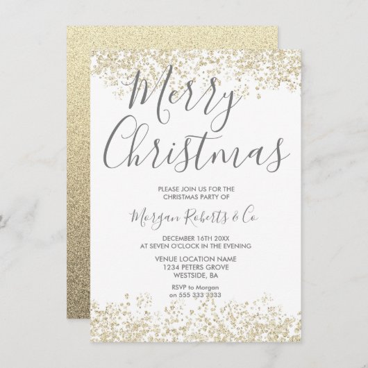 Gold Glitzer Corporate oder Family Weihnachts-Part Einladung (Vorne/Hinten)
