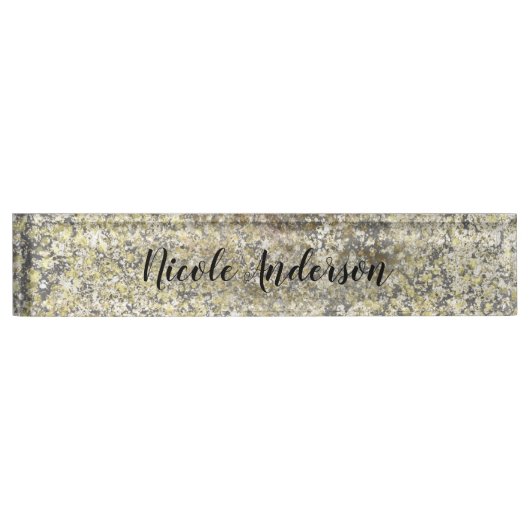 Gold Glitzer Crackle Modern Chic Glam Sparkle Namensplakette (Vorderseite)
