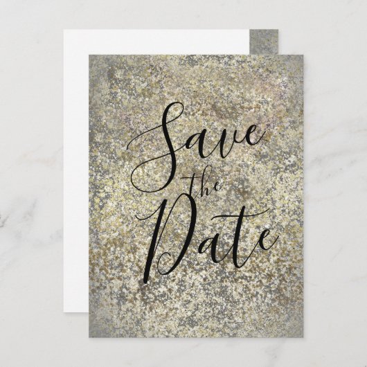 Gold Glitzer Crackle Moderner Chic Save the Date Ankündigungspostkarte (Vorne/Hinten)