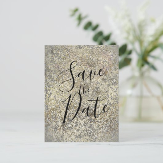 Gold Glitzer Crackle Moderner Chic Save the Date Ankündigungspostkarte (Stehend Vorderseite)