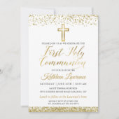 Gold Glitzer Cross Script Erste Heilige Kommune Einladung (Vorderseite)